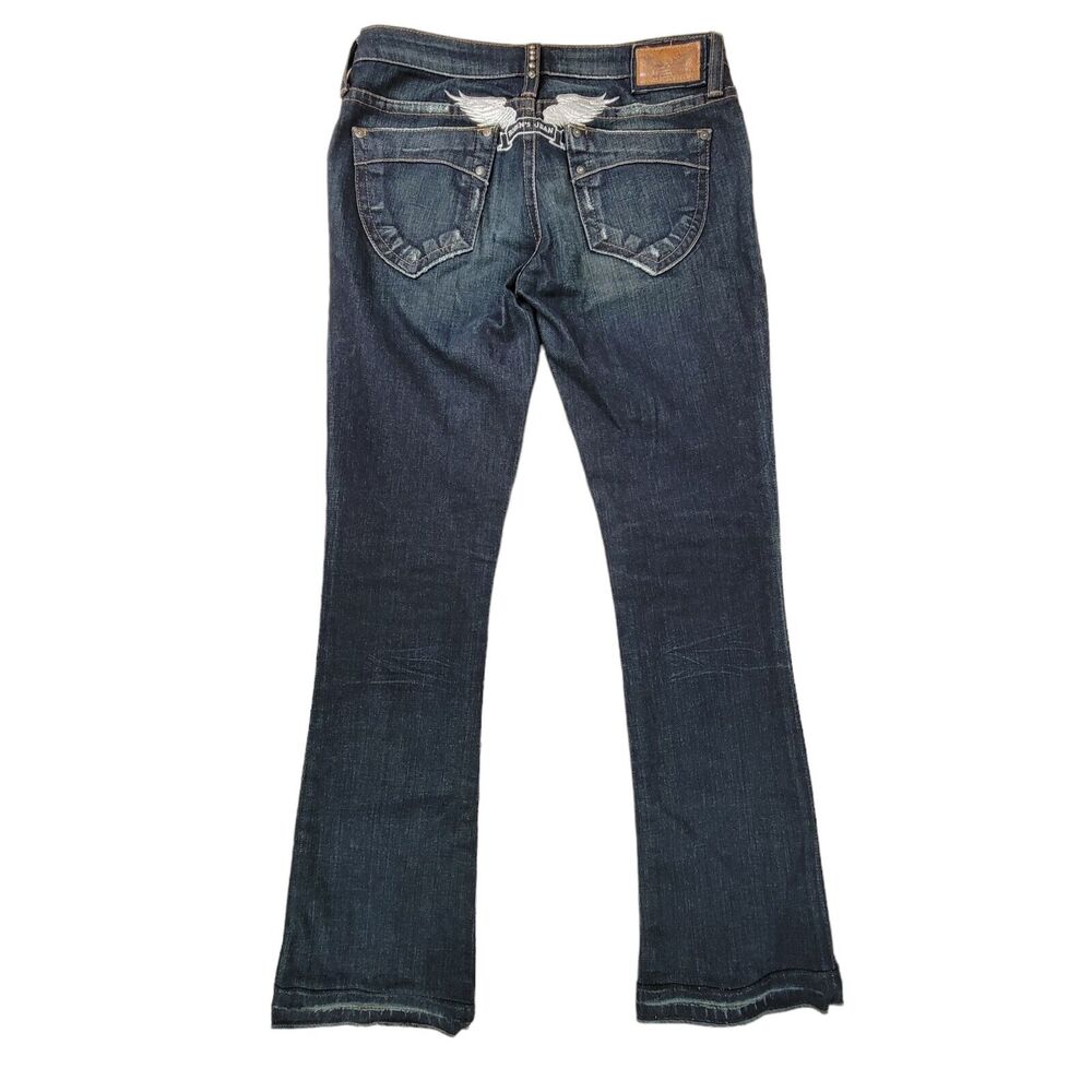 Robins Jeans Womens 29 Bootcut Low Rise Dark Wash Gold Wings USA 29X31 Y2k Vtg